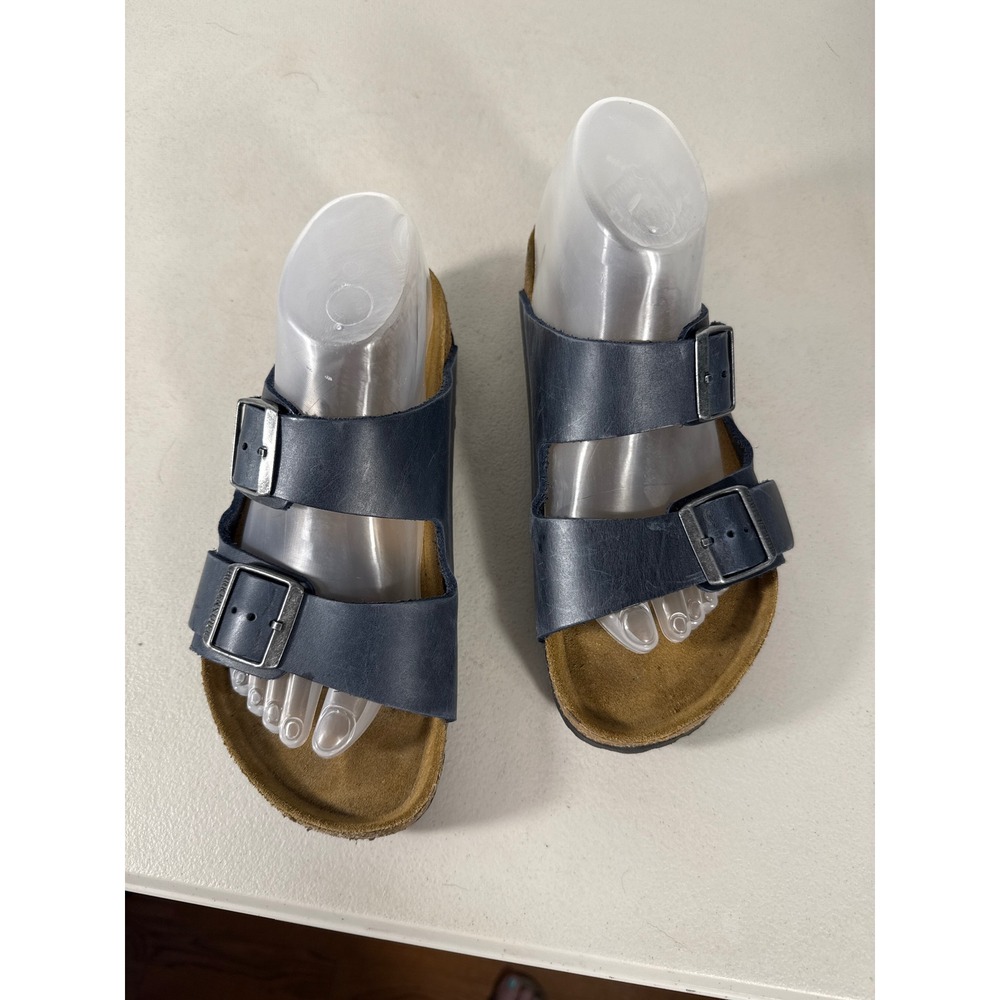 Birkenstock Arizona Soft Footbed Navy Blue Leather Sandals Women 39 L8-8.5. M6